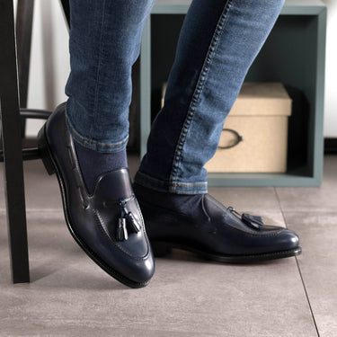 DapperFam Luciano in Navy Men's Italian Leather Loafer in #color_