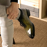 DapperFam Giuliano in Khaki Men's Hand-Painted Patina Whole Cut — Style 5679