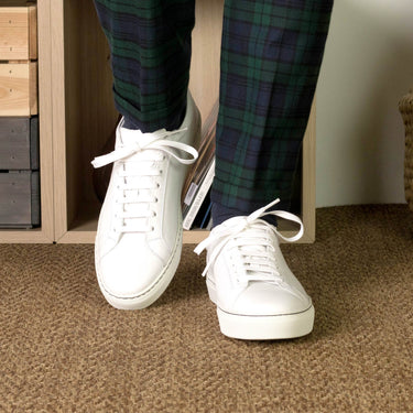 DapperFam Verve in White Men's Italian Leather Low Kick