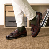 DapperFam Luciano in Burgundy Men's Hand-Painted Patina Loafer — Style 5694