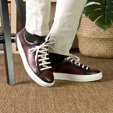 DapperFam Rivale in Burgundy Men's Hand-Painted Patina Trainer in