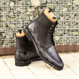 DapperFam Ryker in Black / Grey Men's Italian Leather & Hand-Painted Patina Moc Boot