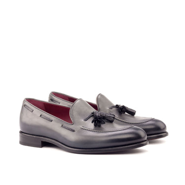 DapperFam Luciano in Grey / Black Men's Italian Leather & Italian Pebble Grain Leather Loafer in Grey / Black