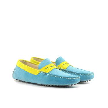 DapperFam Navigator in Turquoise / Yellow Men's Suede Driver Turquoise / Yellow