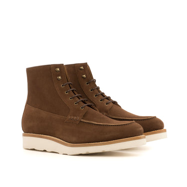 DapperFam Ryker in Med Brown Men's Italian Leather & Lux Suede Moc Boot in Med Brown #color_ Med Brown