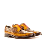DapperFam Zephyr in Dark Brown / Cognac Men's Italian Embossed & Patina Leather Longwing Blucher in Dark Brown / Cognac
