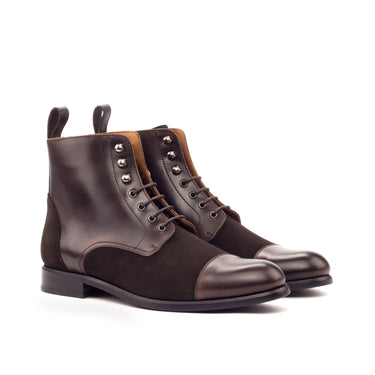 DapperFam Isolde in Dark Brown Women's Lux Suede & Italian Leather Lace Up Captoe Boot in Dark Brown B - Standard width fit