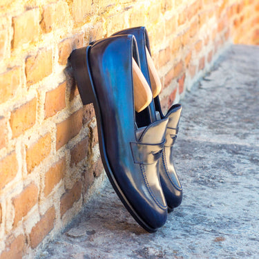 DapperFam Luciano in Denim / Grey Men's Hand-Painted Patina Loafer in #color_