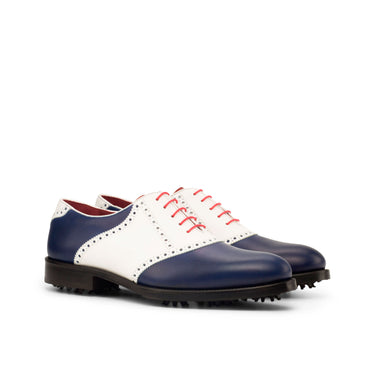 DapperFam Fabrizio Golf in White / Navy / Red Men's Italian Leather Saddle in White / Navy / Red