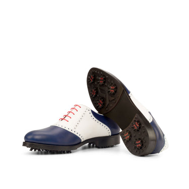 DapperFam Fabrizio Golf in White / Navy / Red Men's Italian Leather Saddle in #color_