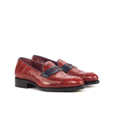 DapperFam Luciano in Red / Navy Men's Italian Leather & Exotic US Alligator Loafer Red / Navy