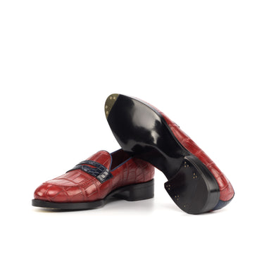 DapperFam Luciano in Red / Navy Men's Italian Leather & Exotic US Alligator Loafer in