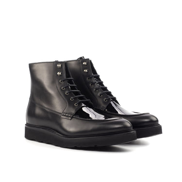 DapperFam Ryker in Black Men's Italian Leather & Italian Patent Leather Moc Boot in Black #color_ Black
