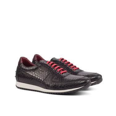 DapperFam Cesare in Black / Red Men's Italian Leather & Exotic Python Trainer in Black / Red