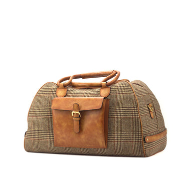 DapperFam Luxe Men's Travel Duffle in Tweed Sartorial & Cognac Leather in