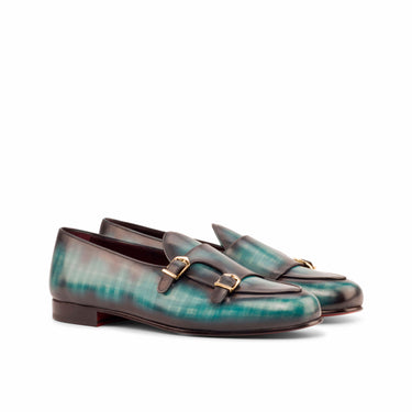 DapperFam Rialto in Turquoise Men's Hand-Painted Patina Monk Slipper Turquoise