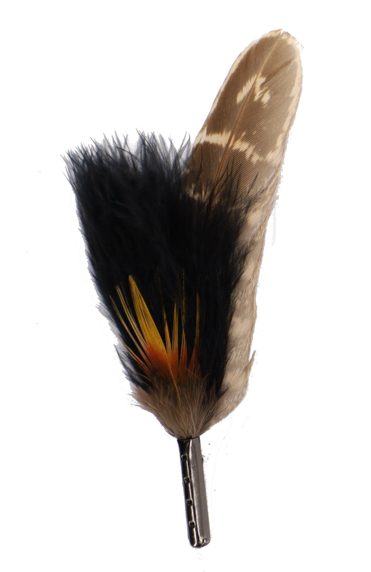 DapperFam Brown / Black / Yellow 3.5 in Turkey & Poultry Hat Feather in Black Tip