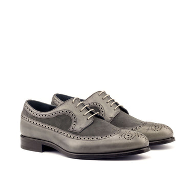 DapperFam Zephyr in Grey Men's Lux Suede & Italian Full Grain Leather Longwing Blucher in Grey