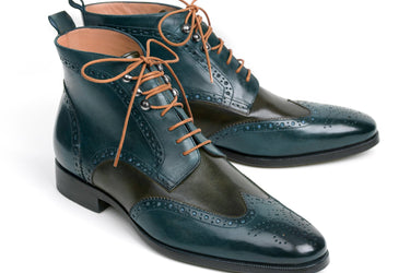 Paul Parkman Wingtip Ankle Boots in Dual Tone Green & Blue