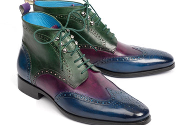 Paul Parkman Men's Wingtip Ankle Boots in Blue, Purple & Green