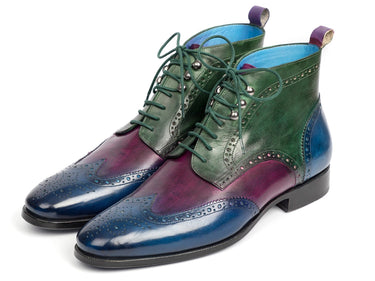 Paul Parkman Men's Wingtip Ankle Boots in Blue, Purple & Green