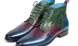 Paul Parkman Men's Wingtip Ankle Boots in Blue, Purple & Green