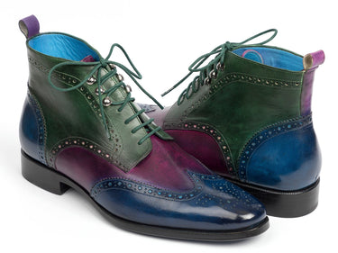 Paul Parkman Men's Wingtip Ankle Boots in Blue, Purple & Green