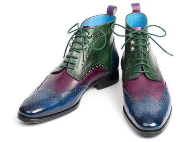 Paul Parkman Men's Wingtip Ankle Boots in Blue, Purple & Green