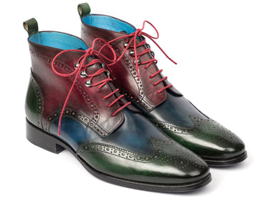 Paul Parkman Men's Wingtip Ankle Boots in Green, Blue & Bordeaux