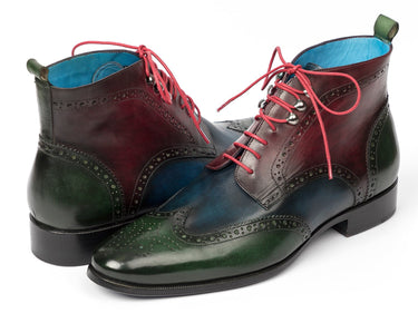 Paul Parkman Men's Wingtip Ankle Boots in Green, Blue & Bordeaux
