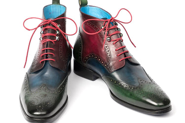 Paul Parkman Men's Wingtip Ankle Boots in Green, Blue & Bordeaux