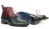 Paul Parkman Men's Wingtip Ankle Boots in Green, Blue & Bordeaux