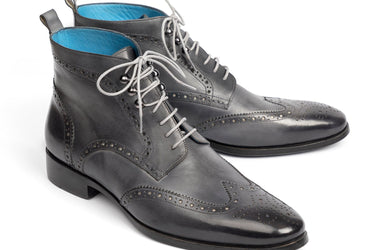 Paul Parkman Men's Hand-Painted Wingtip Ankle Boots in Gray