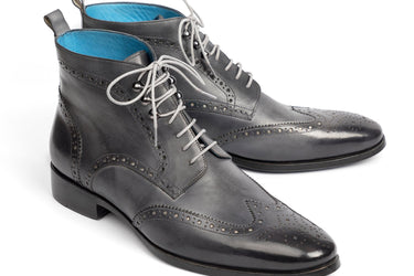 Paul Parkman Men's Hand-Painted Wingtip Ankle Boots in Gray