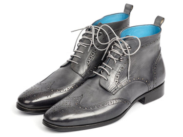Paul Parkman Men's Hand-Painted Wingtip Ankle Boots in Gray