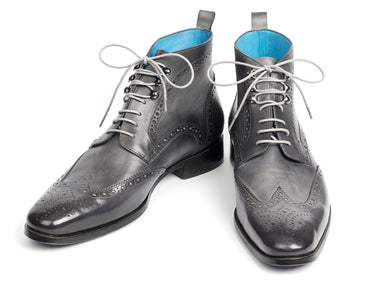 Paul Parkman Men's Hand-Painted Wingtip Ankle Boots in Gray