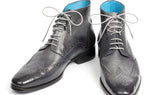Paul Parkman Men's Hand-Painted Wingtip Ankle Boots in Gray