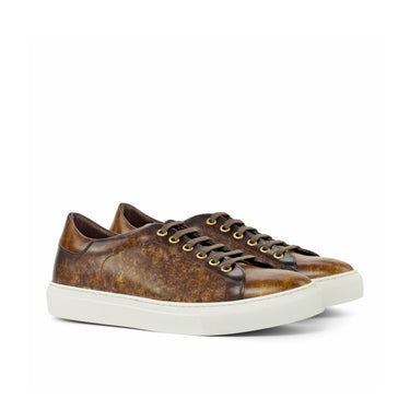 DapperFam Rivale in Brown Men's Hand-Painted Italian Leather Trainer in Brown #color_ Brown