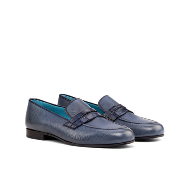 DapperFam Enzo in Navy Men's Italian Pebble Grain Leather Slipper in Navy