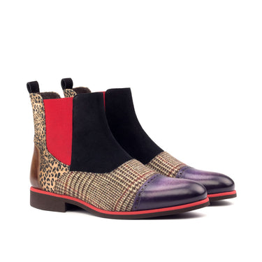 DapperFam Vesuvio in Tweed / Leopard / Black Men's Sartorial & Lux Suede & Hand-Painted Patina Chelsea Multi Boot in Tweed / Leopard / Black