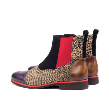 DapperFam Vesuvio in Tweed / Leopard / Black Men's Sartorial & Lux Suede & Hand-Painted Patina Chelsea Multi Boot in