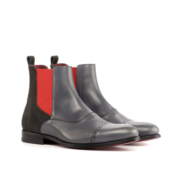DapperFam Vesuvio in Grey Men's Lux Suede & Italian Leather Chelsea Multi Boot in Grey #color_ Grey