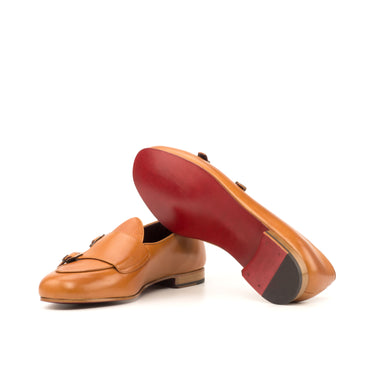 DapperFam Rialto in Tan / Cognac Men's Italian Leather & Italian Pebble Grain Leather Monk Slipper in #color_