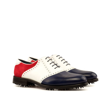 DapperFam Fabrizio Golf in White / Navy / Red Men's Italian Leather & Italian Suede Saddle in White / Navy / Red