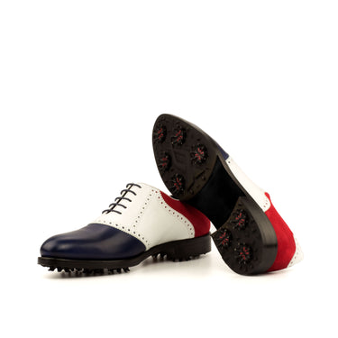 DapperFam Fabrizio Golf in White / Navy / Red Men's Italian Leather & Italian Suede Saddle in #color_