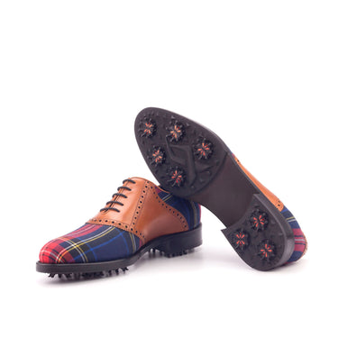 DapperFam Fabrizio Golf in Tartan / Cognac Men's Sartorial & Italian Leather Saddle in #color_