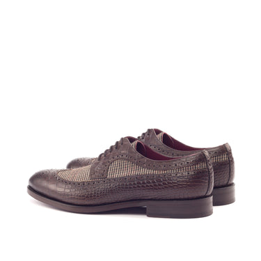 DapperFam Zephyr in Tweed / Dark Brown Men's Sartorial & Italian Croco Embossed Leather Longwing Blucher