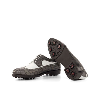 DapperFam Zephyr Golf in Grey / White Men's Italian Croco Embossed Leather Longwing Blucher in #color_