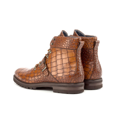 DapperFam Everest in Med Brown Men's Italian Croco Embossed Leather Hiking Boot in #color_