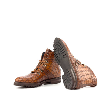DapperFam Everest in Med Brown Men's Italian Croco Embossed Leather Hiking Boot in